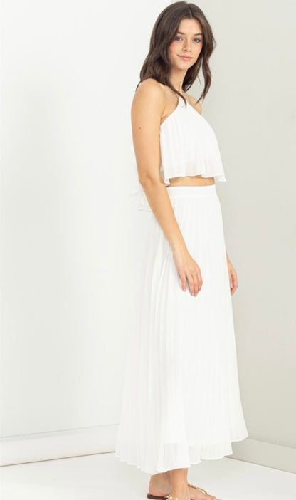 Pleated Two Piece Set- White