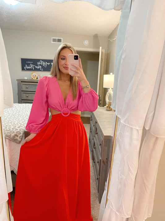Nellie Maxi Dress- Pink/Red