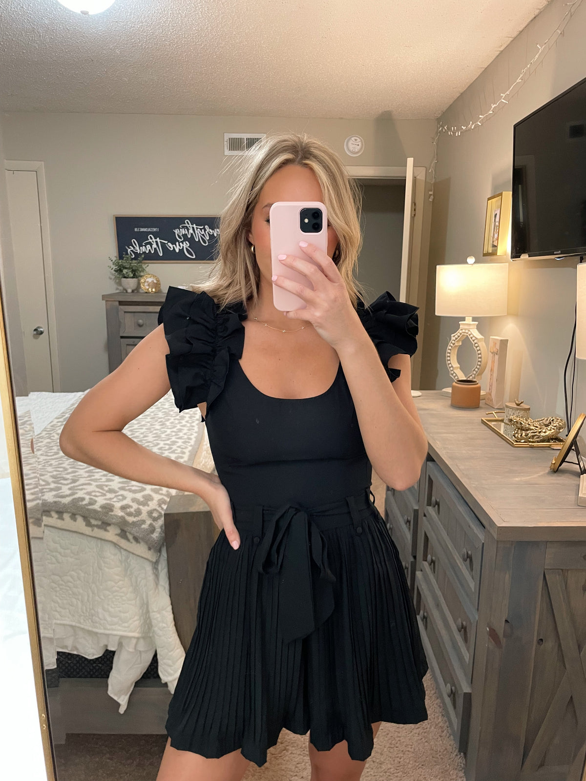 Ruffle Detail Romper- Black