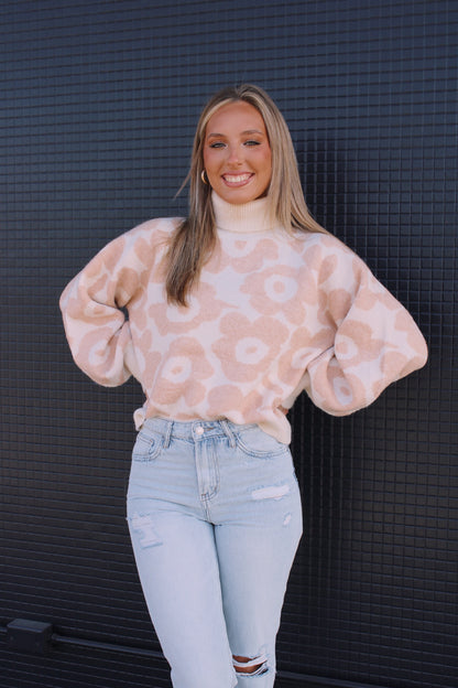 Floral Knit Sweater- Cream Peach