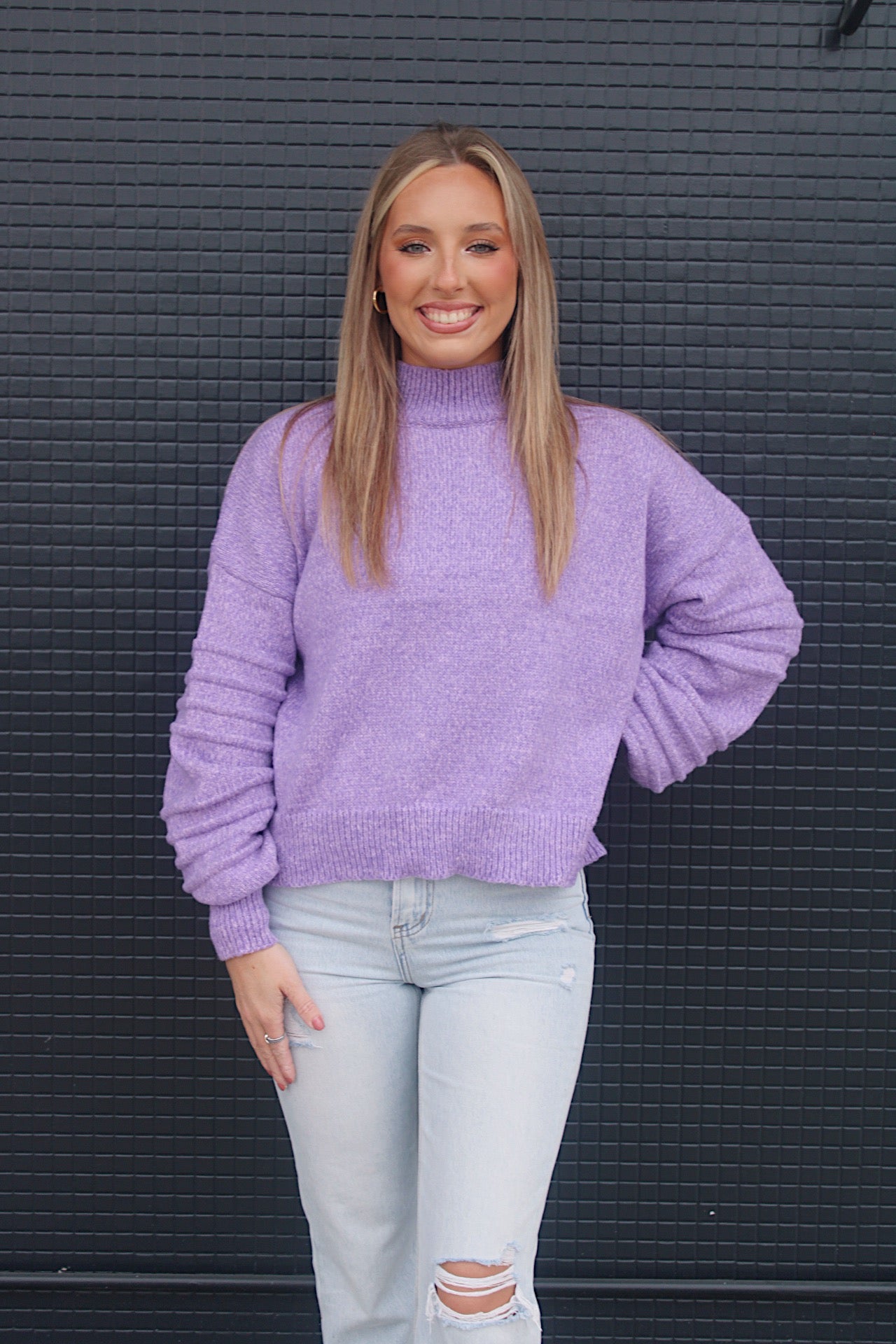 High Neck Cozy Sweater- Purple