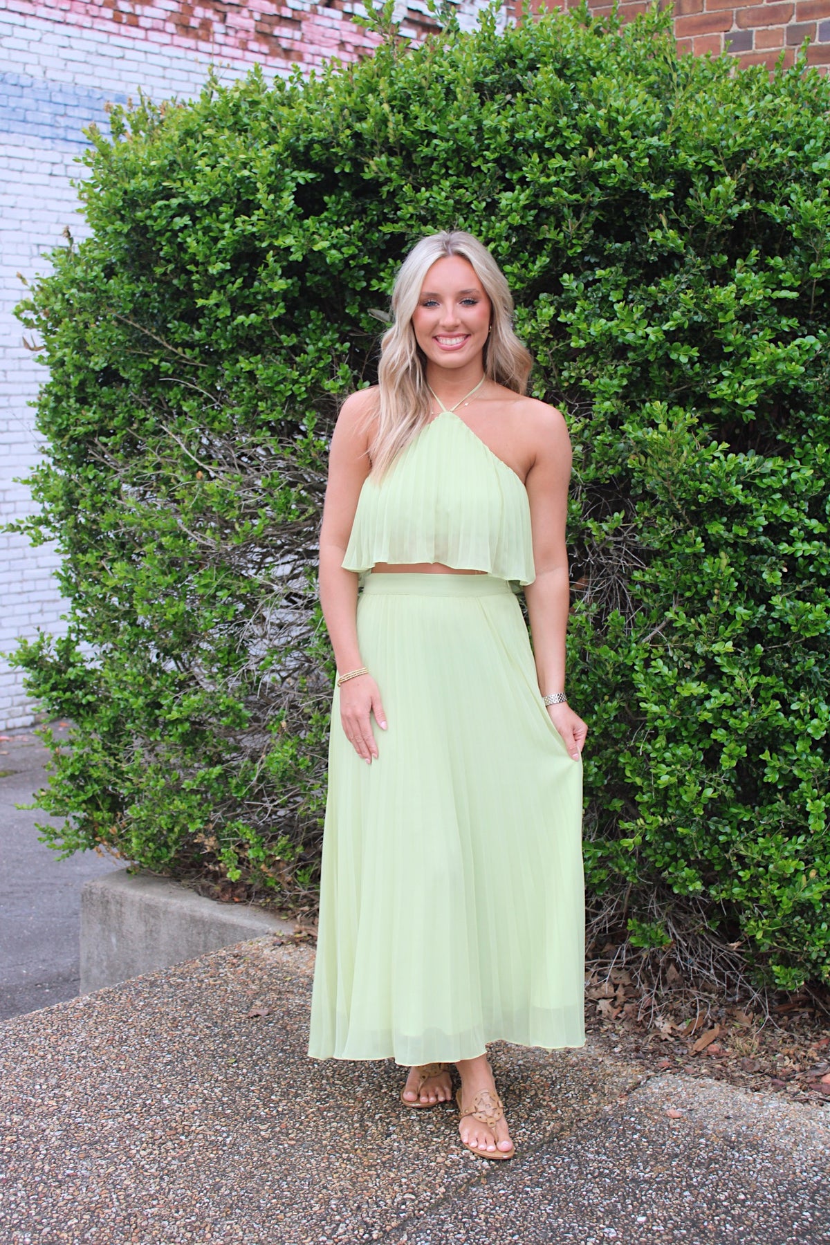 Pleated Two Piece Set- Lime