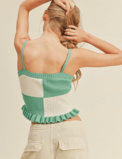 Knit Color Block Top- Green/Cream