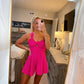 One Shoulder Romper- Hot Pink