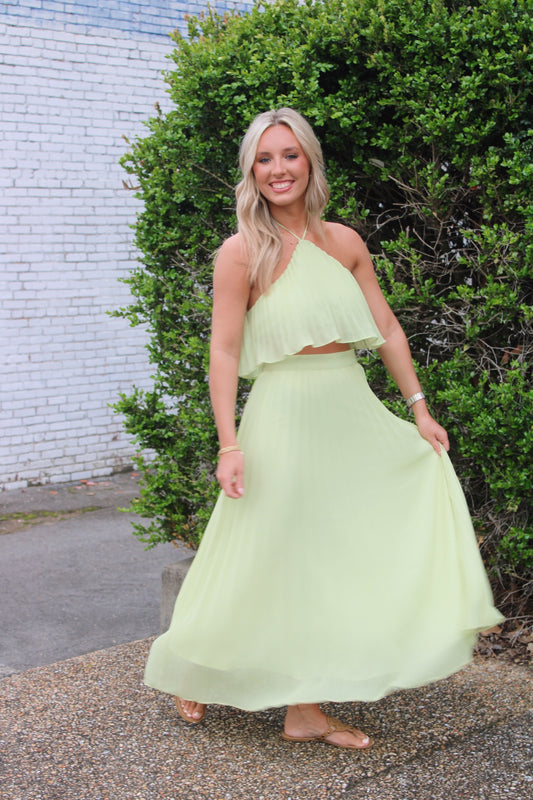 Pleated Two Piece Set- Lime