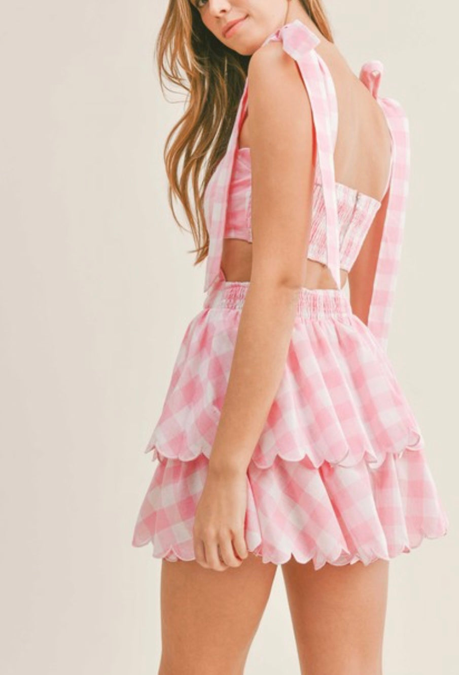 Scalloped Gingham Set- Pink
