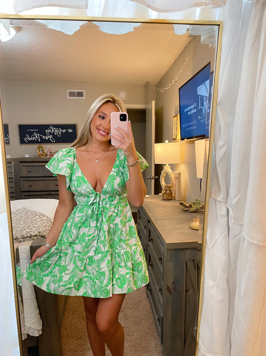 Serene Mini Dress- Green/White