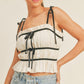 Velvet Strap Top- Cream/Black