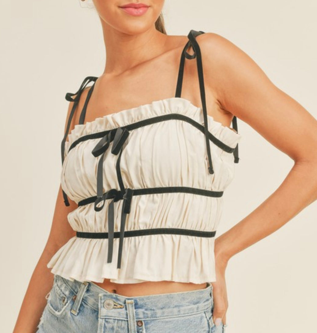 Velvet Strap Top- Cream/Black