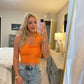 Rib Knit One Shoulder Top- Orange