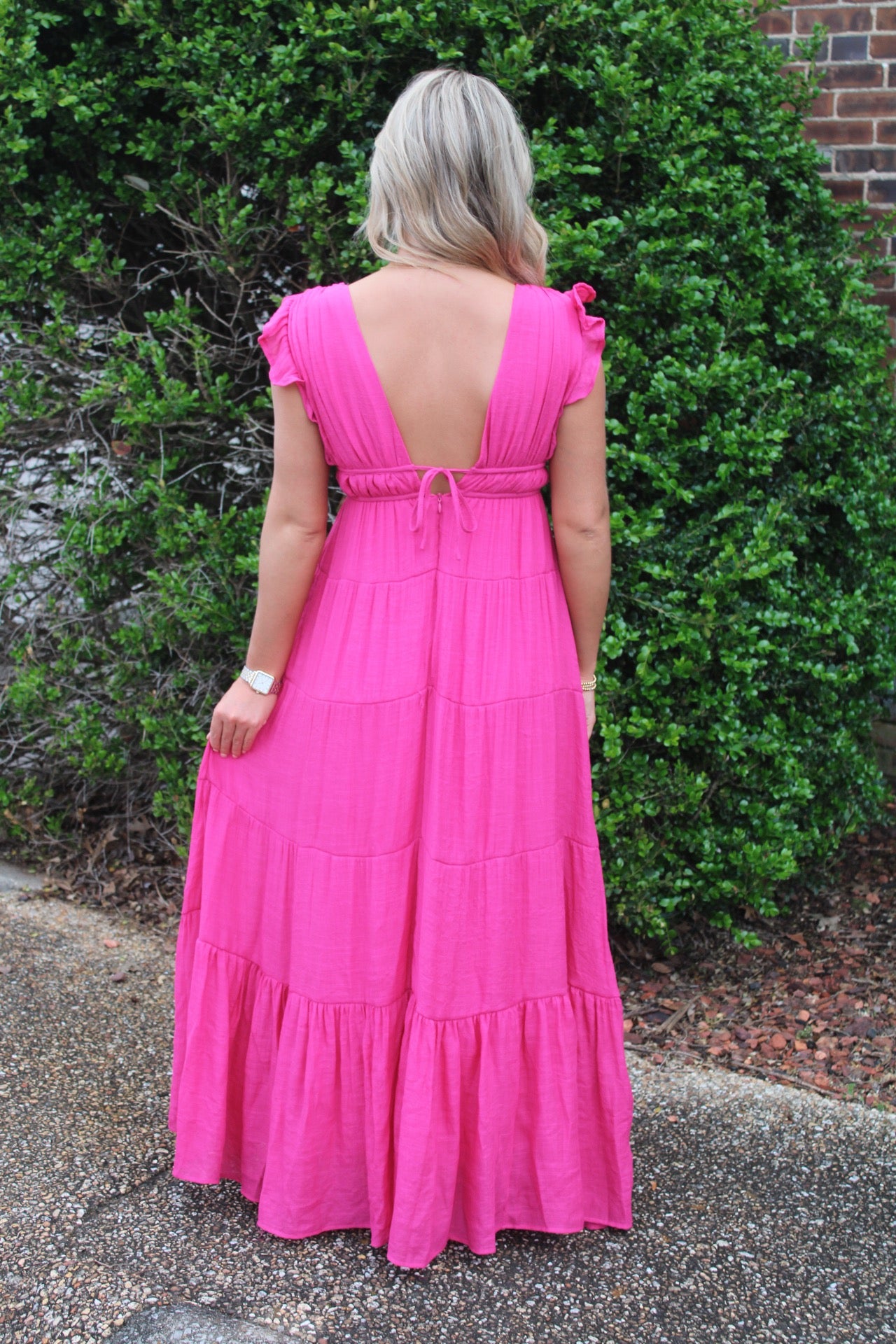 Deep V Neck Maxi- Fuchsia