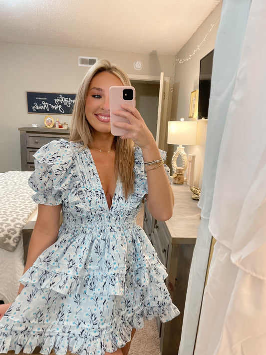 Lindsay Mini Dress- Blue Floral