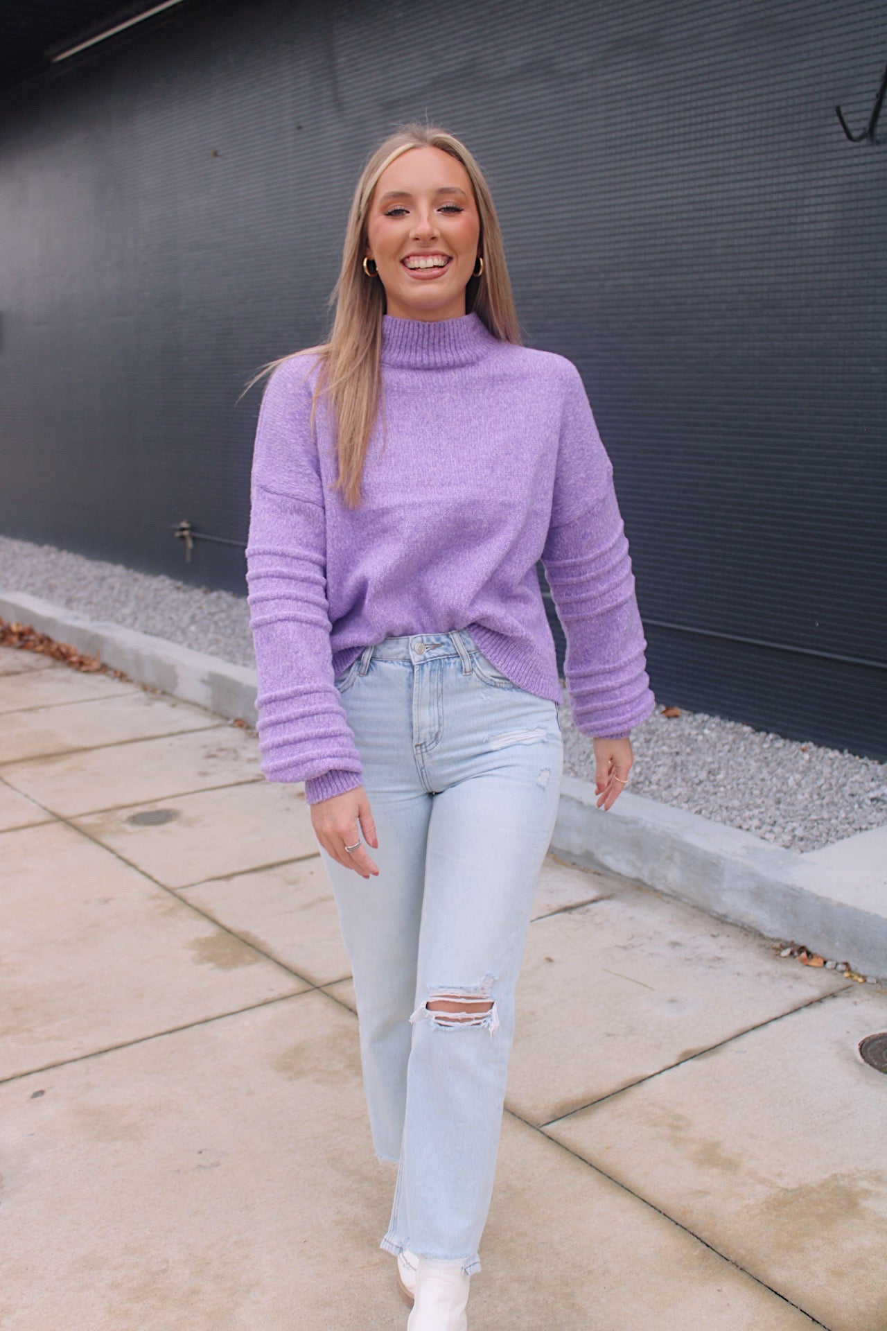 High Neck Cozy Sweater- Purple