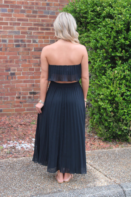 Pleated Two Piece Set- Black