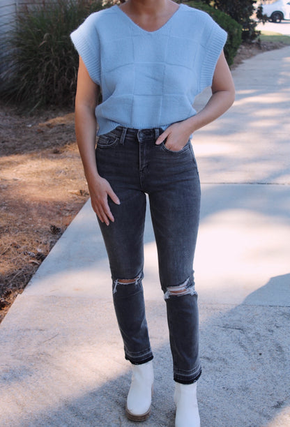 Straight Hem High Rise Jean- Washed Black