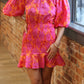 Amanda Mini Dress- Orange/Fuchsia