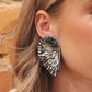 Embellished Wing Earring- Black/Silver