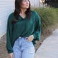 V-Neck Blouse- Hunter Green