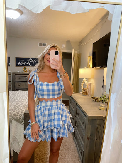 Scalloped Gingham Set- Blue