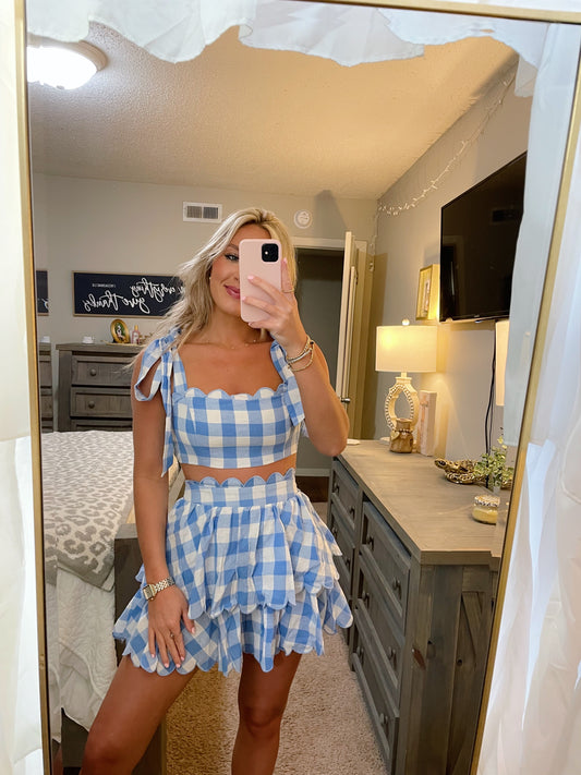 Scalloped Gingham Set- Blue