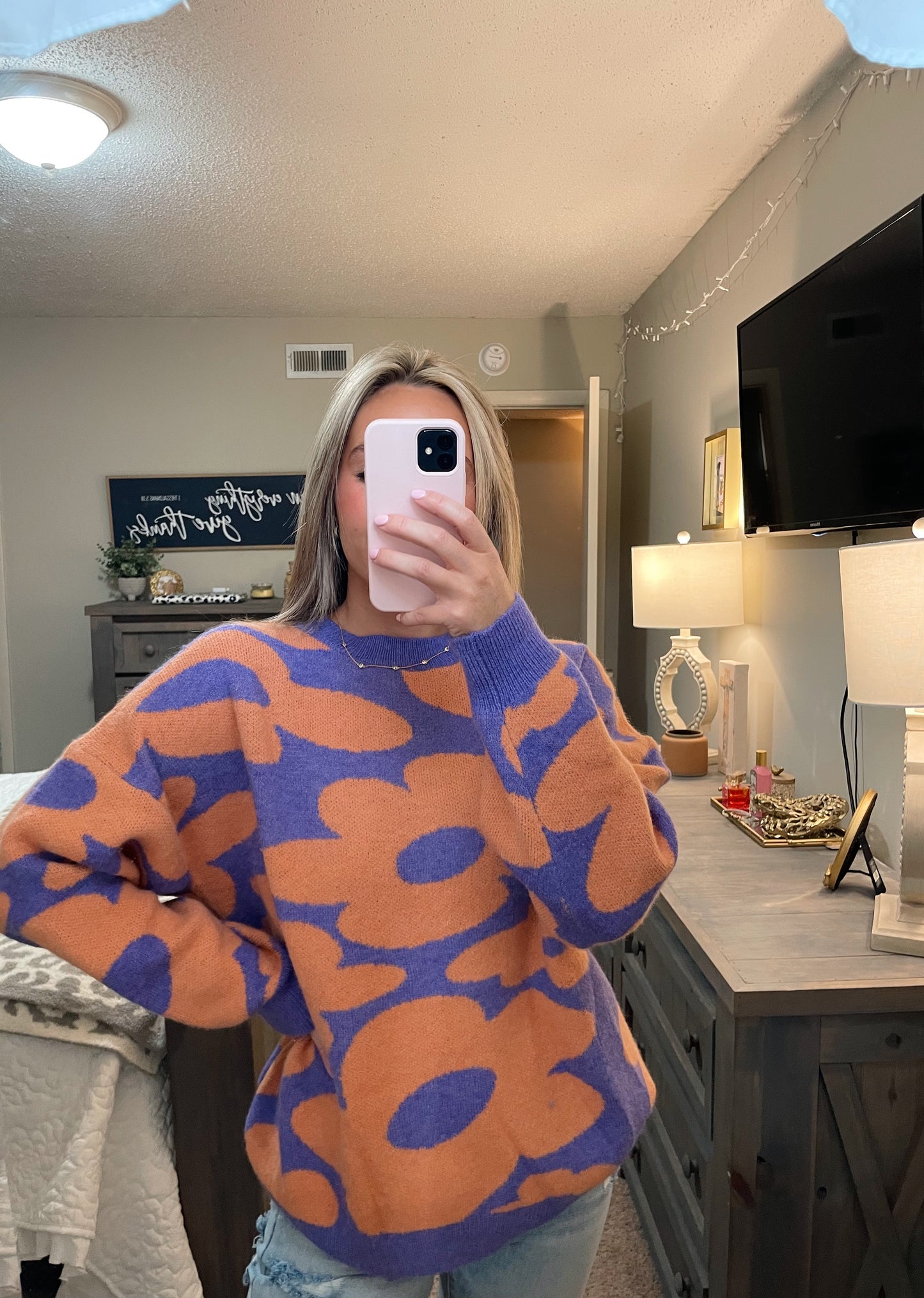 Floral Oversized Sweater- Purple/Orange