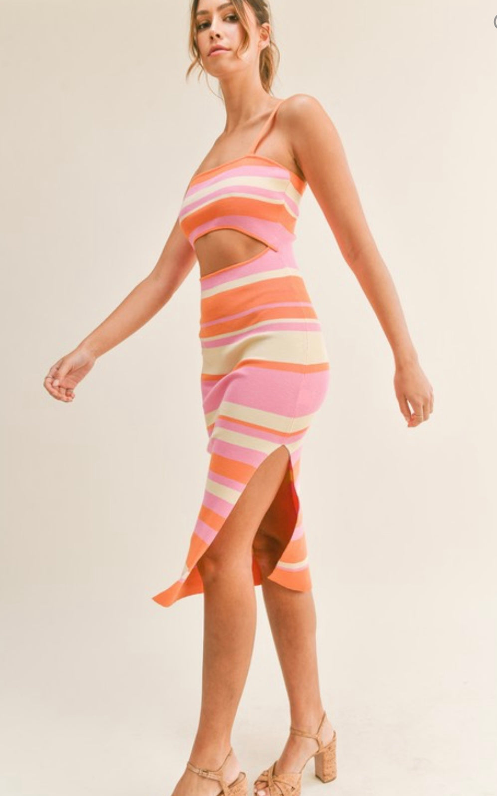 Knit Midi Dress- Orange/Pink - Small Knit Midi Dress- Orange/Pink - Small
