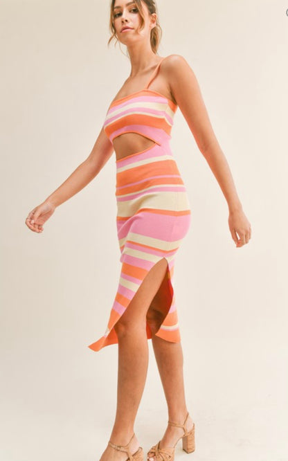 Knit Midi Dress- Orange/Pink