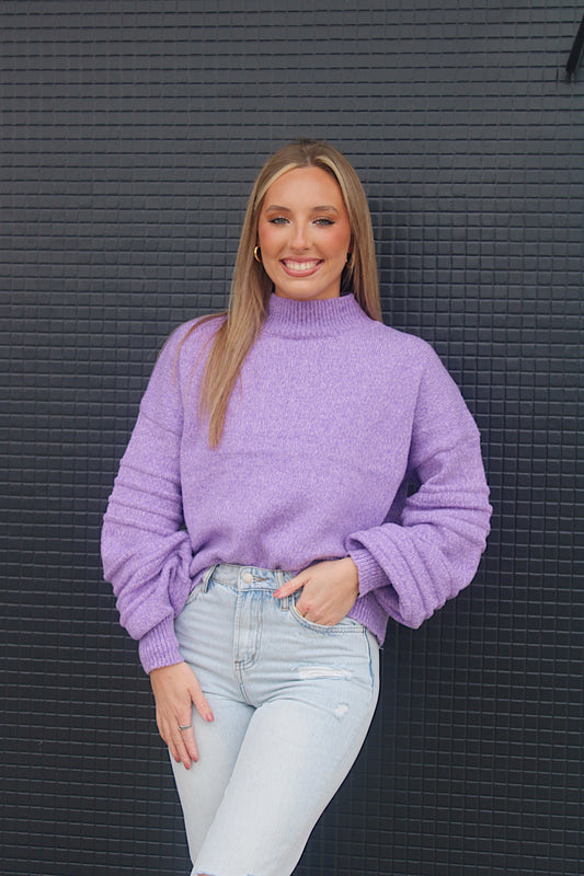 High Neck Cozy Sweater- Purple