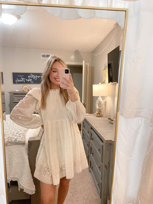 Lace Ruffle Dress- Cream