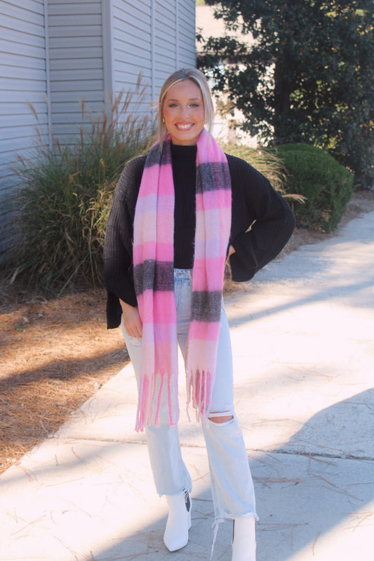 Pink Check Scarf