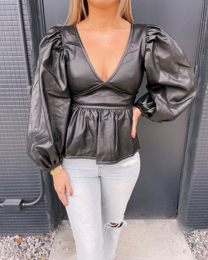 Vegan Leather Top- Black