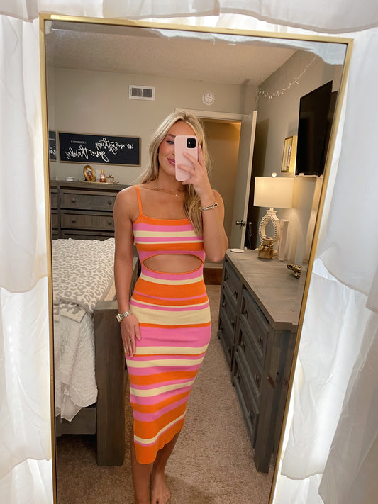 Knit Midi Dress- Orange/Pink