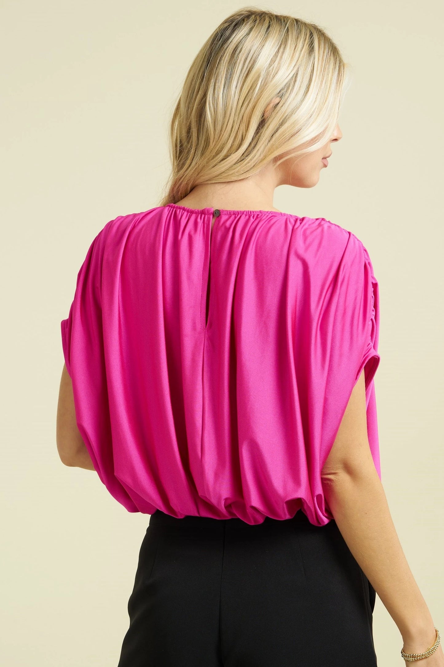 Shirred Knit Top- Hot Pink