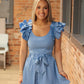 Ruffle Detail Romper- Blue