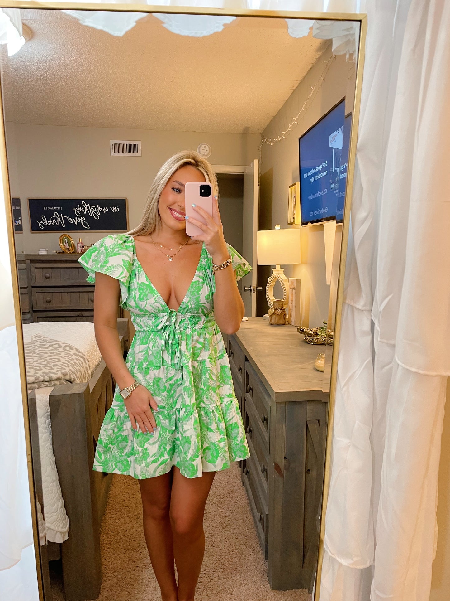 Serene Mini Dress- Green/White