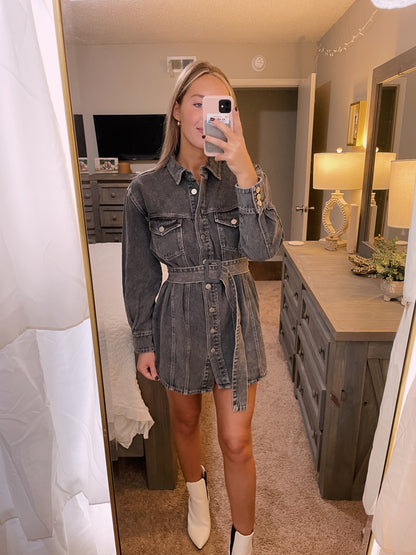 Denim Dress- Washed Black
