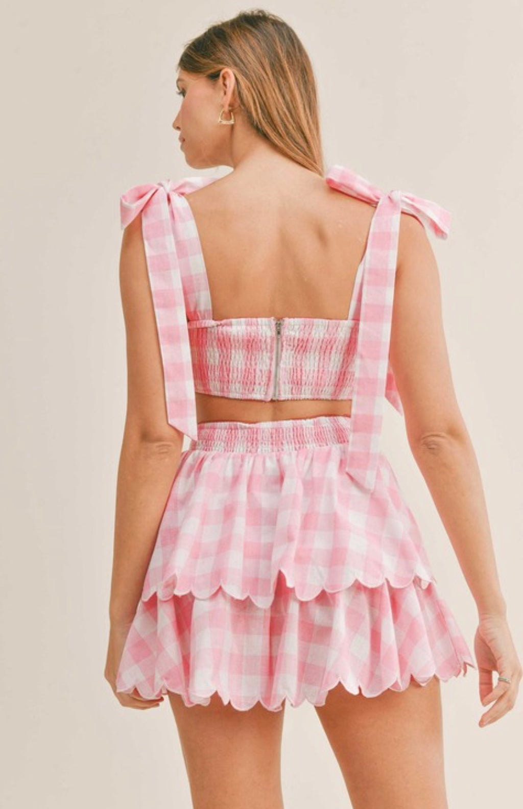 Scalloped Gingham Set- Pink