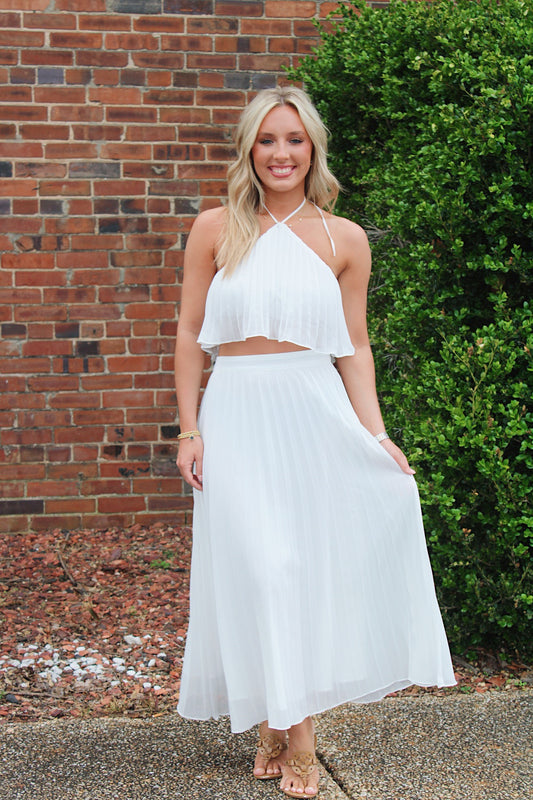 Pleated Two Piece Set- White