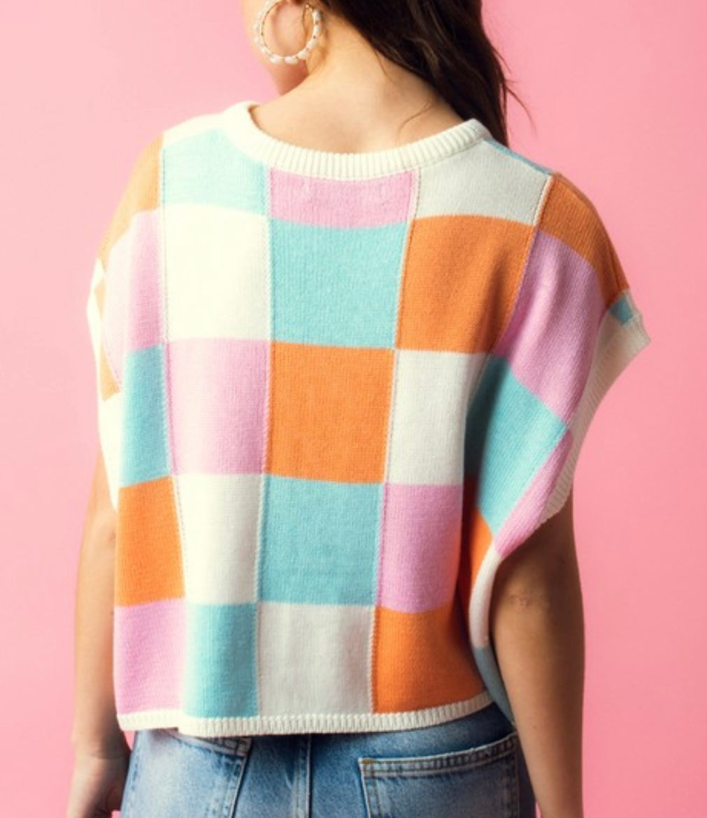 Jaxine Sweater- Coral/Blue/Pink