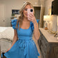 Ruffle Detail Romper- Blue