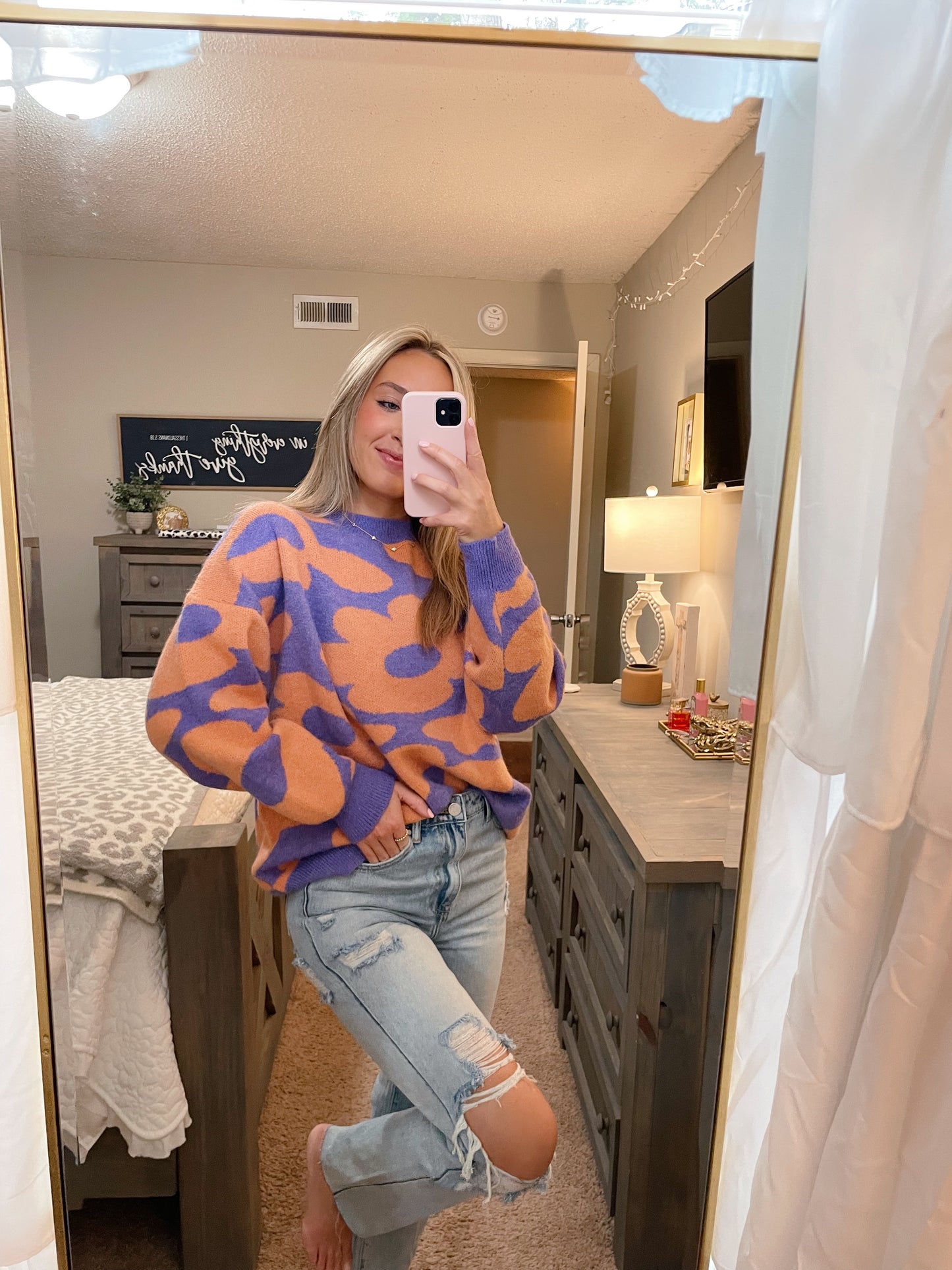 Floral Oversized Sweater- Purple/Orange