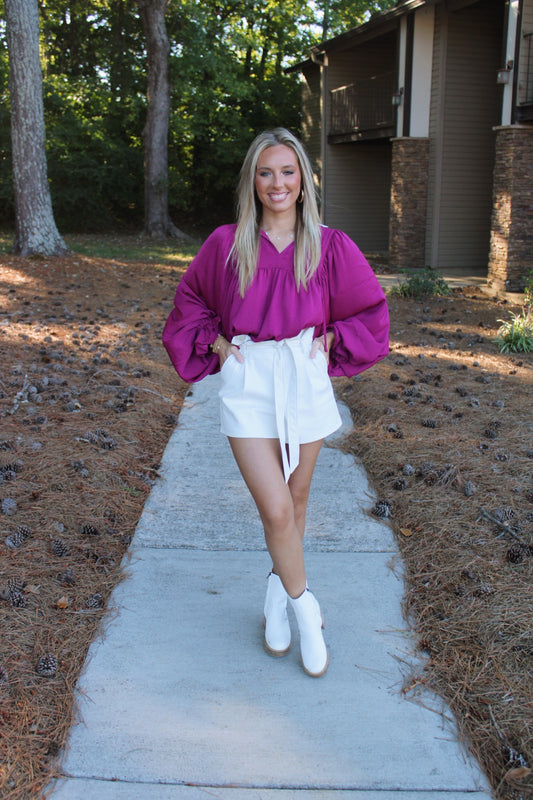 Ruffle Peasant Top- Berry