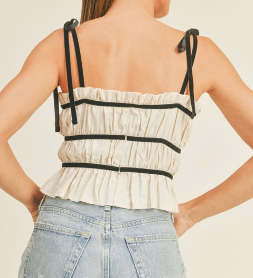 Velvet Strap Top- Cream/Black