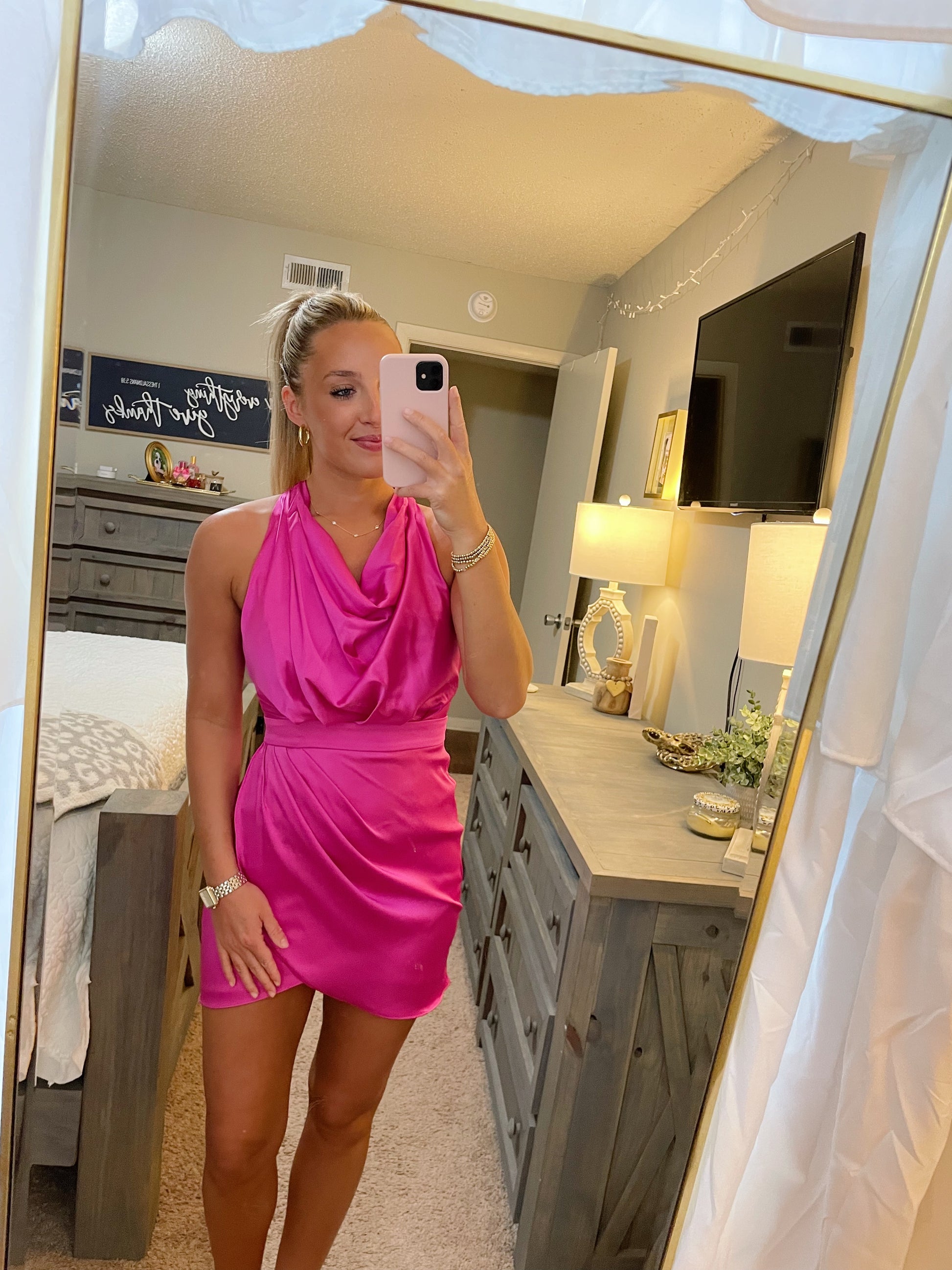 Cowl Neck Wrap Dress- Pink 128 Cowl Neck Wrap Dress- Pink 128