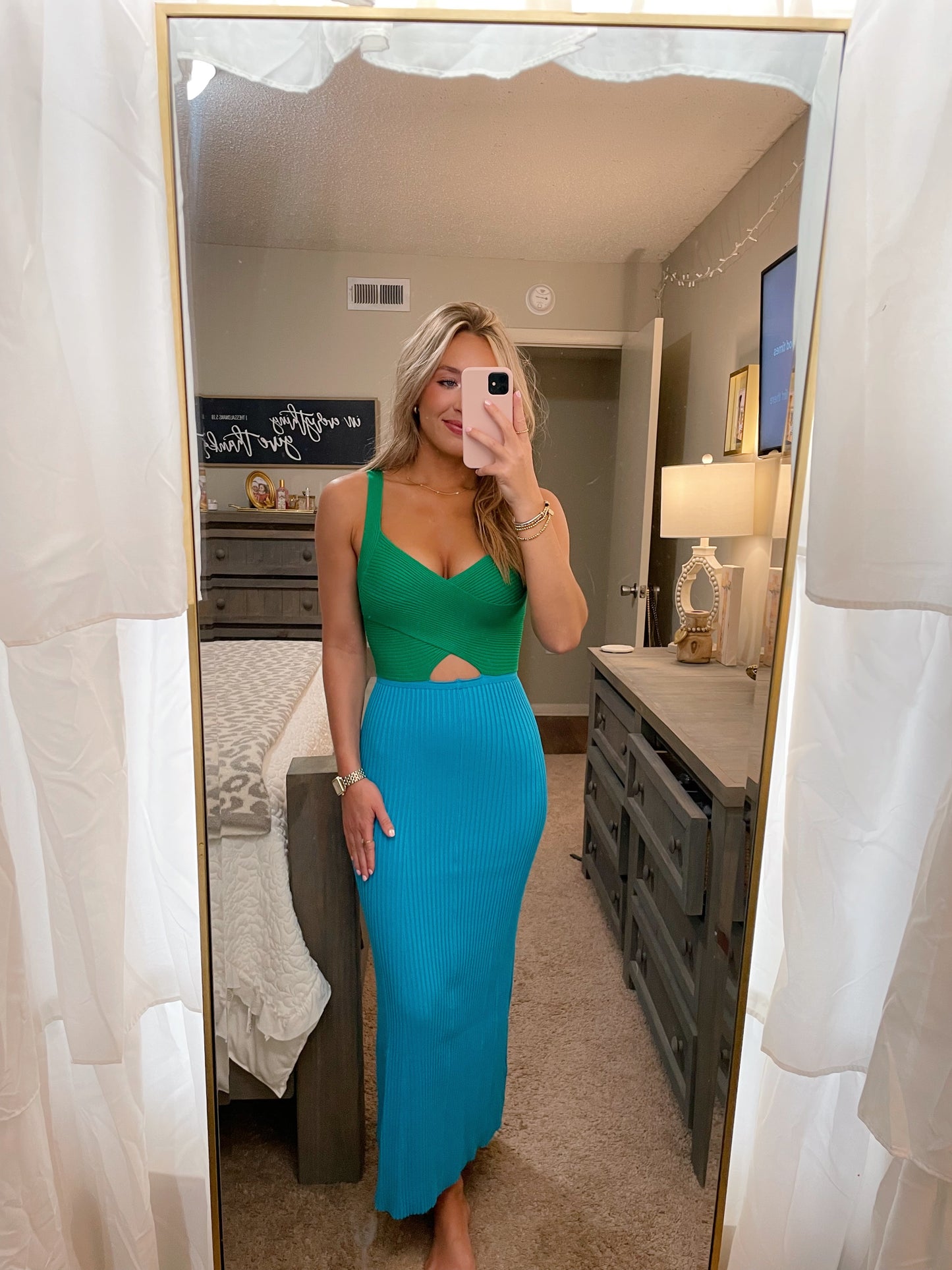 Color block Maxi Dress- Green/Blue