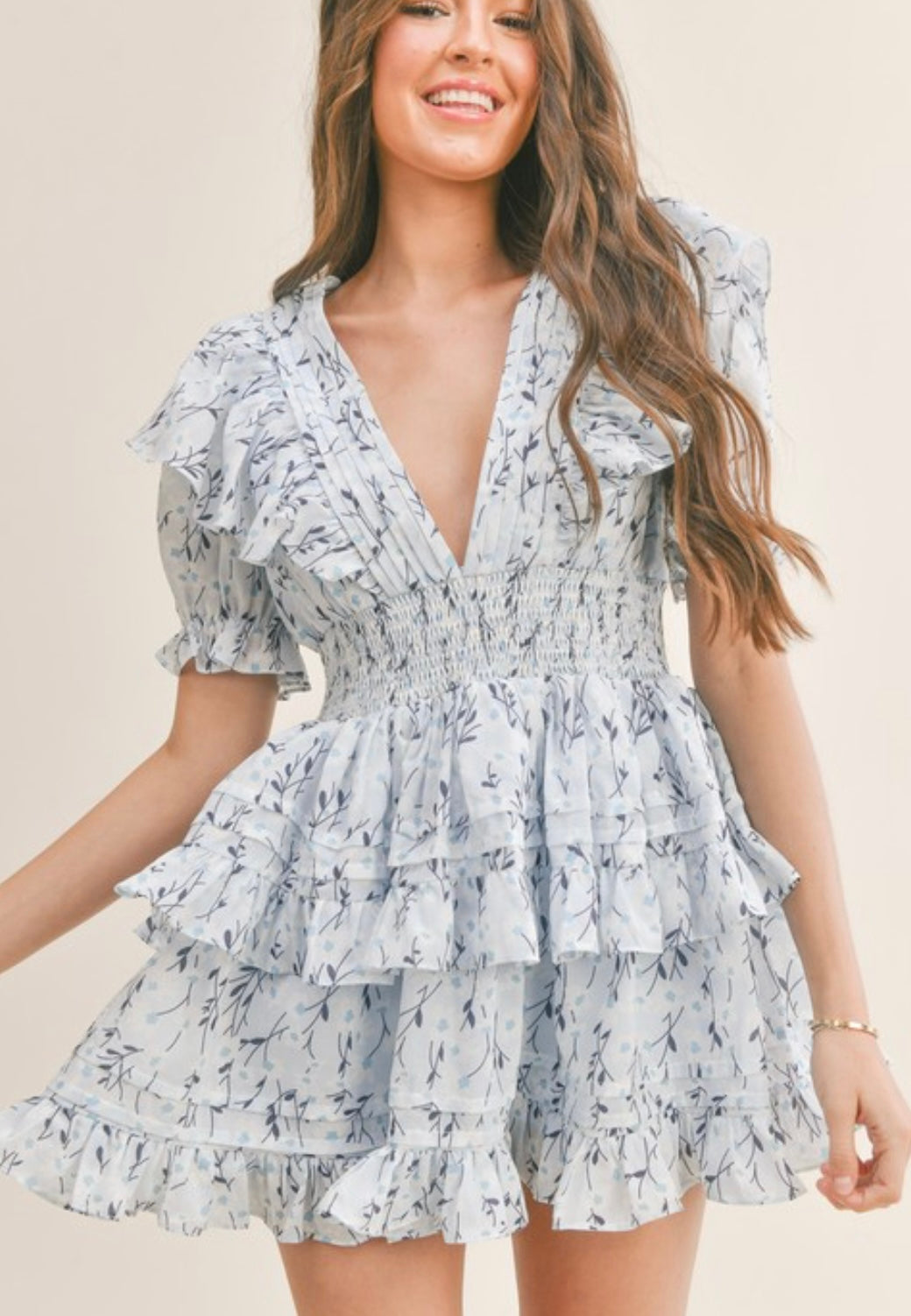 Lindsay Mini Dress- Blue Floral