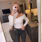 Slit Shoulder Top- White