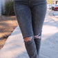 Straight Hem High Rise Jean- Washed Black