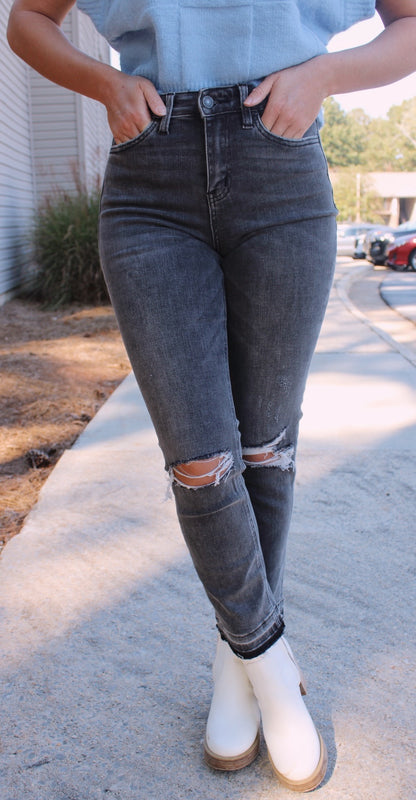 Straight Hem High Rise Jean- Washed Black