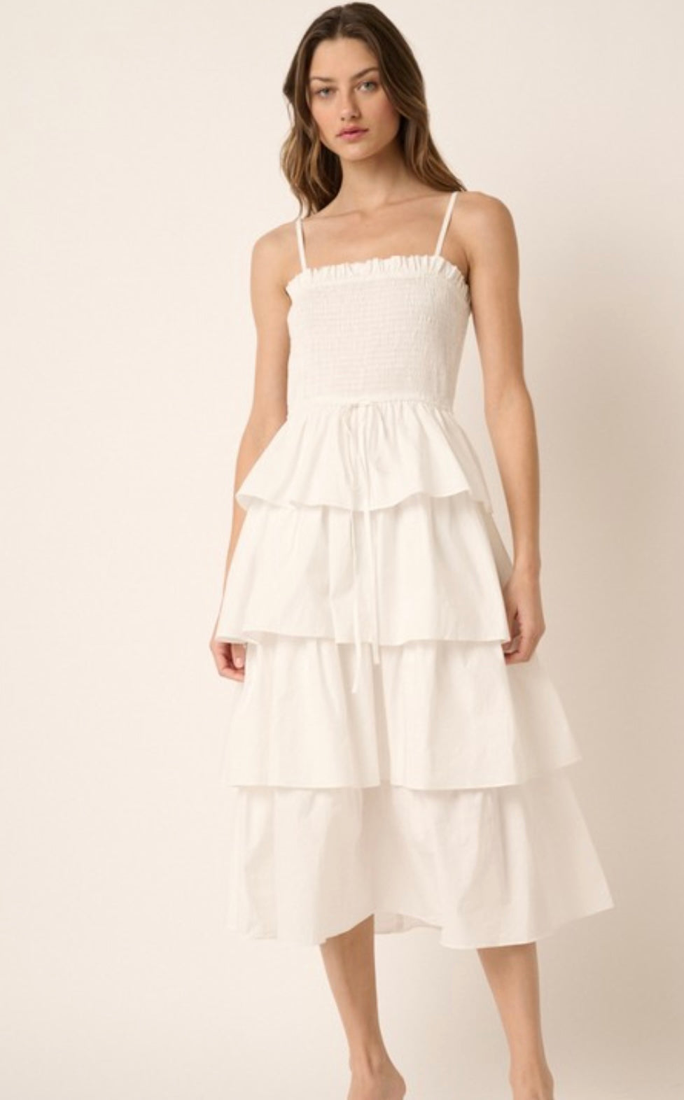 Ruffle Tier Midi Dress- White